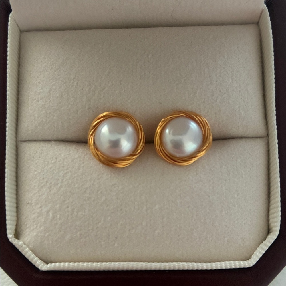 Gold Wire Pearl Earrings | Sterling Silver Posts | Affordable Gift for Her